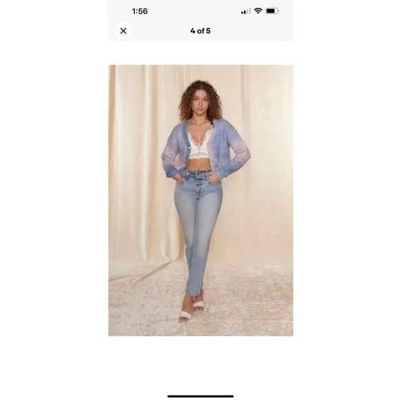 RAGA Anthropologie Womens Sz 2x NWT Cropped Knit Ombre Blue Alicia Cardigan - Picture 5 of 11